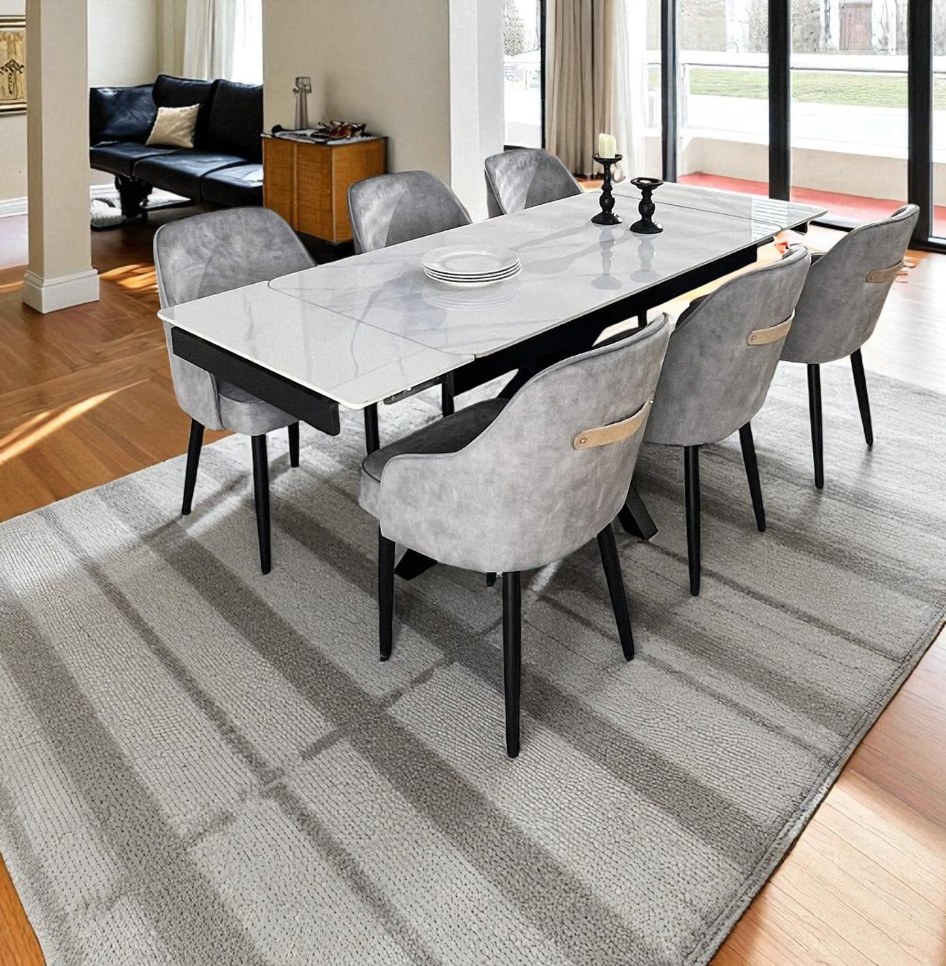 SAVONA BEECH WITH 6 HARRISON GREY  CHAIRS DINING SET