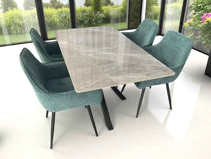 AREZZO GREY WITH 4 RUSSELL BLUE CHAIRS DINING SET