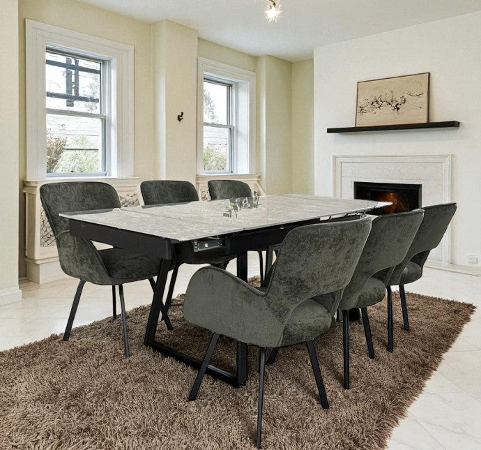 SORRENTO GREEN  WITH 6 BRUTAS GREEN CHAIRS DINING SET