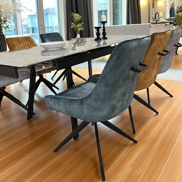 SORRENTO GREEN WITH 6 RUSSELL MIXED COLOURS CHAIRS DINING SET