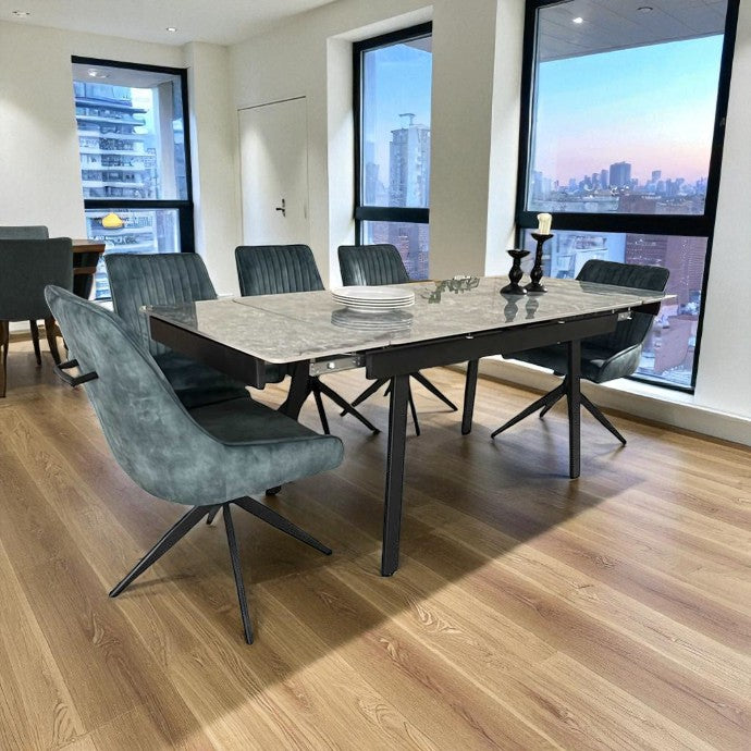 SORRENTO GREEN WITH 6 RUSSELL TEAL BLUE CHAIRS DINING SET