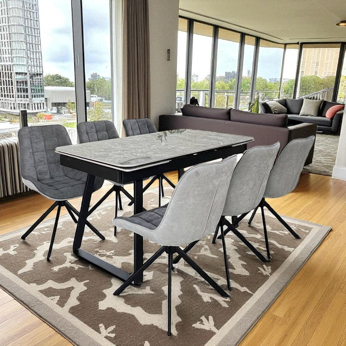 SORRENTO GREEN WITH 6 LARKIN GREY CHAIRS DINING SET