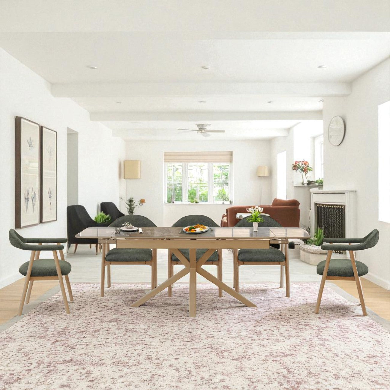 SAVONA BEECH WITH 6 TORINO GREEN CHAIRS DINING SET