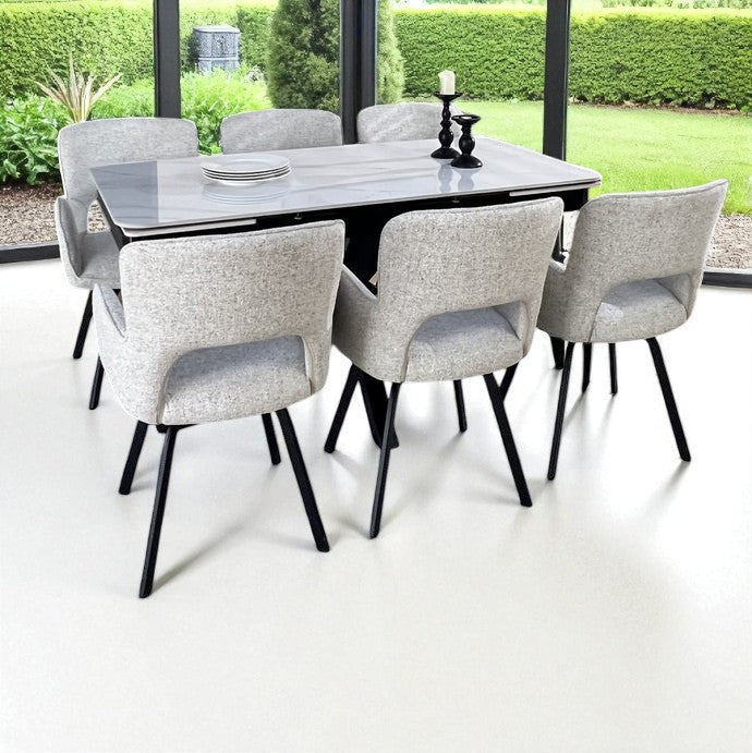 SAVONA BEECH WITH 6 BRUTUS GREY  CHAIRS HEVRE 22 DINING SET