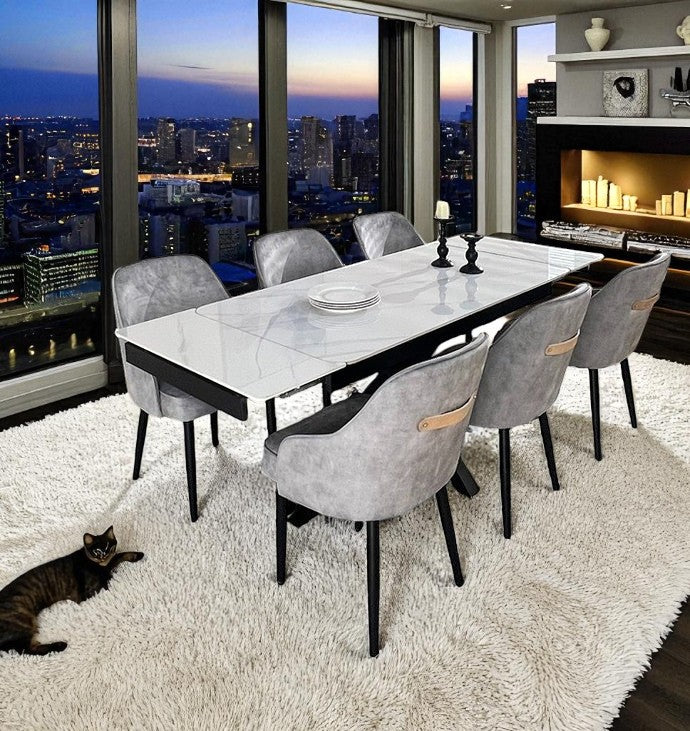 SAVONA BEECH WITH 6 HARRISON GREY  CHAIRS DINING SET