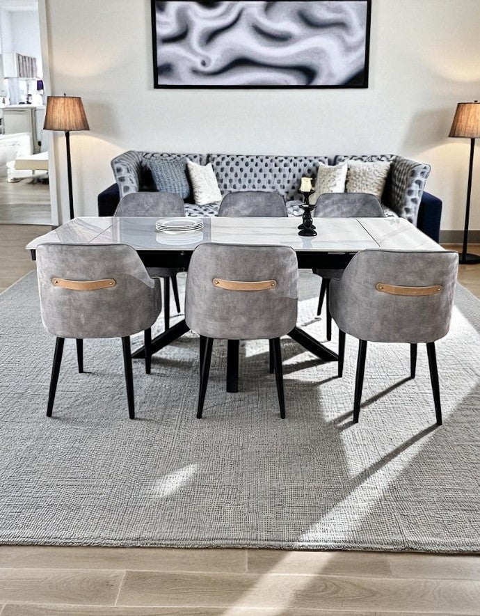 SAVONA BEECH WITH 6 HARRISON GREY  CHAIRS DINING SET
