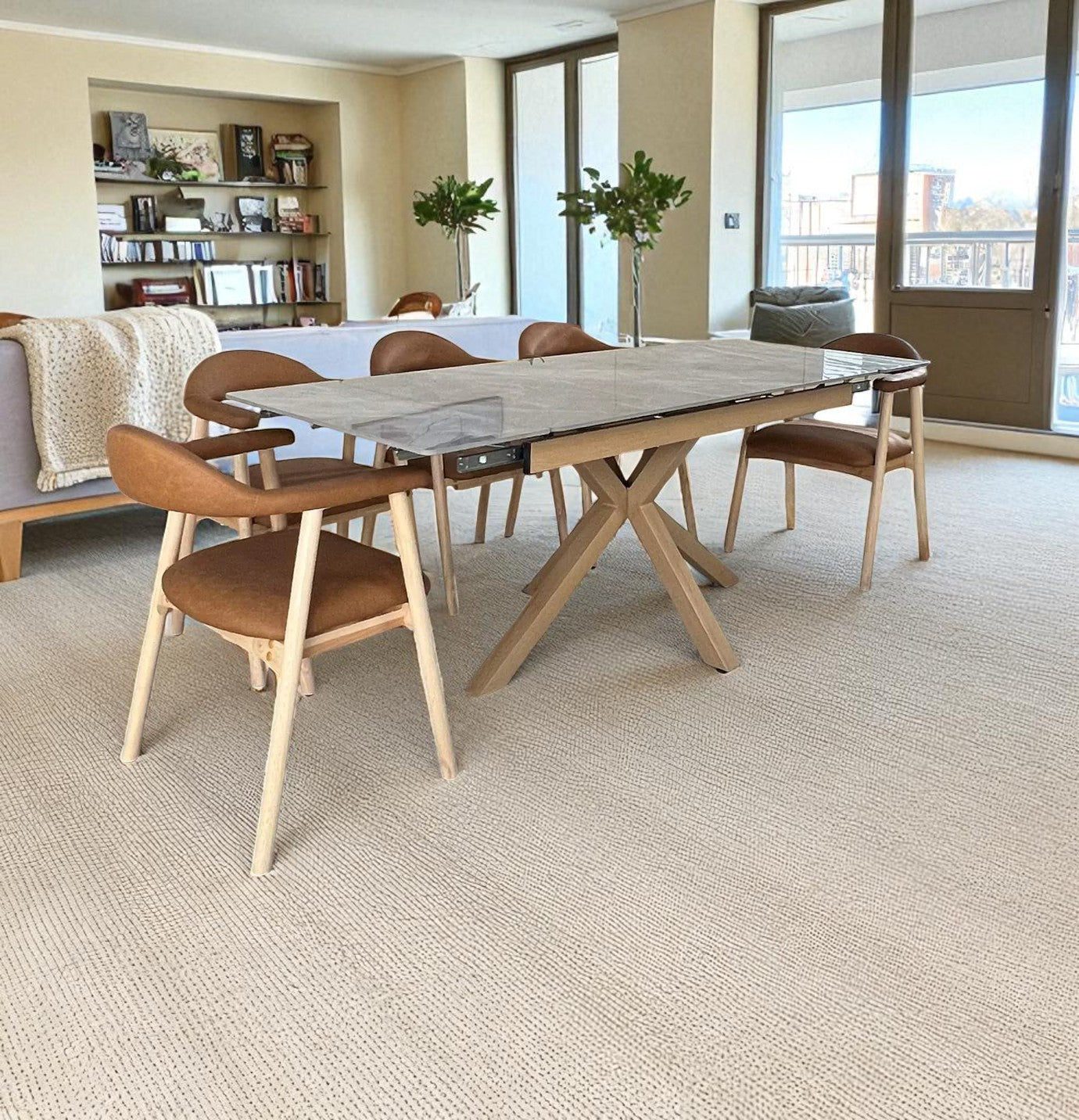 SAVONA BEECH WITH 6 TORINO PU  CHAIRS DINING SET