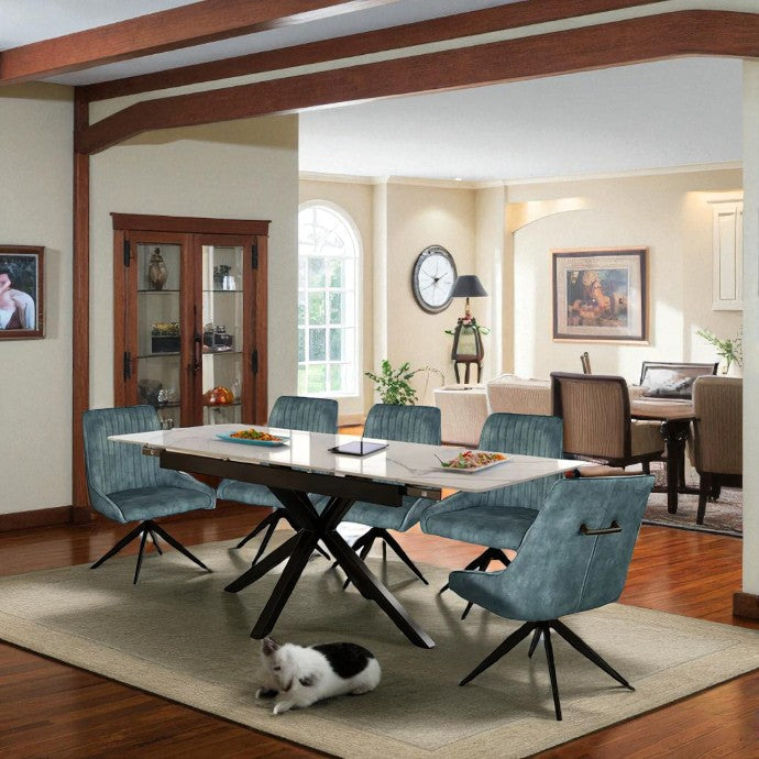 SAVONA BEECH WITH 6 RUSSEL BLUE CHAIRS DINING SET