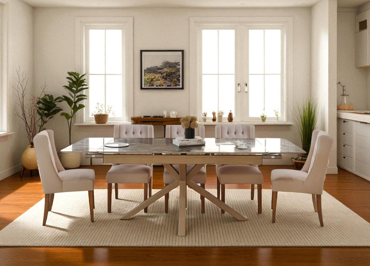 SAVONA BEECH WITH 6  BALBOA MINK DINING CHAIR