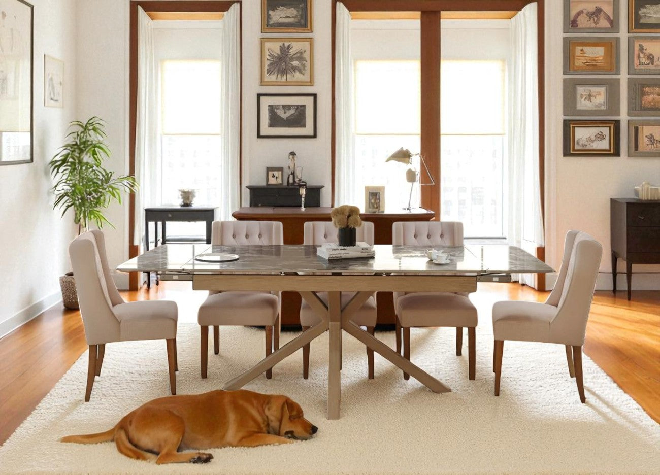 SAVONA BEECH WITH 6  BALBOA MINK CHAIRS DINING SET