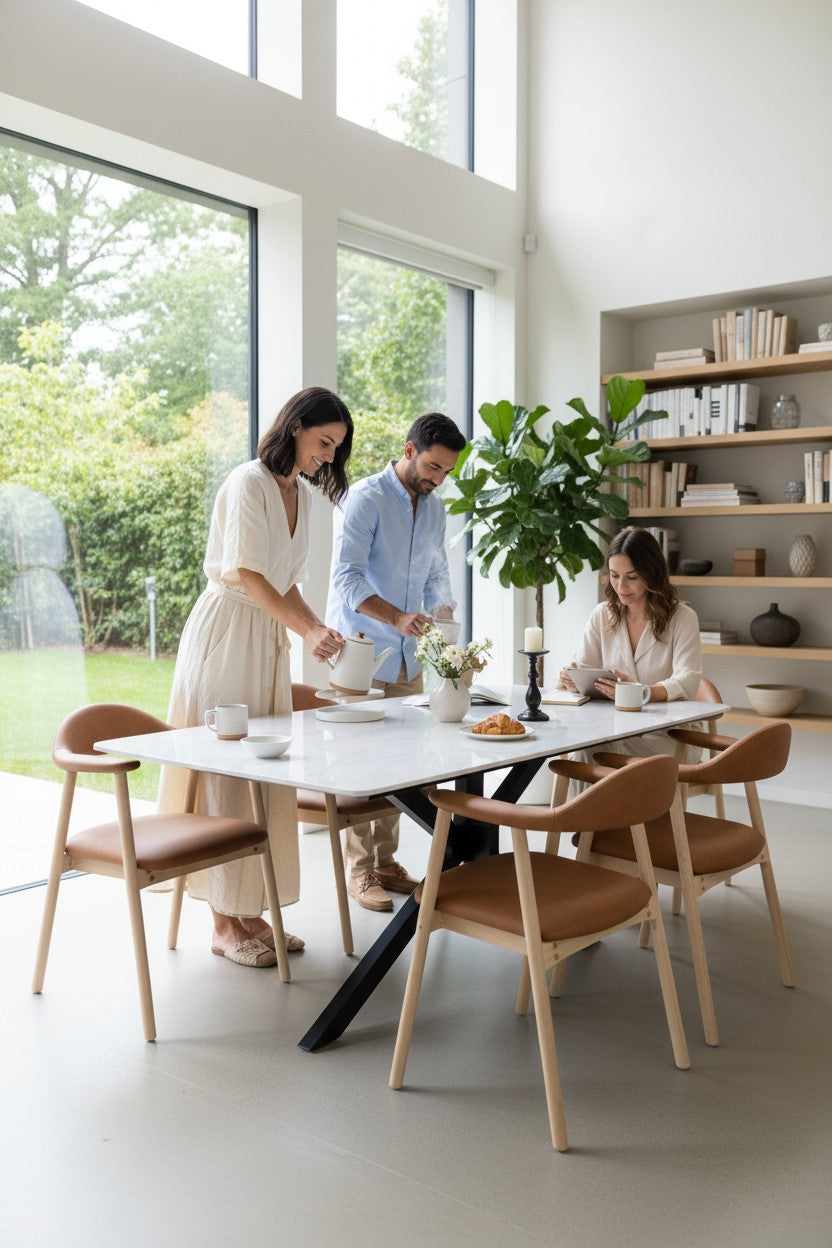 SAVONA BEECH WITH 6 TORINO PU  CHAIRS DINING SET