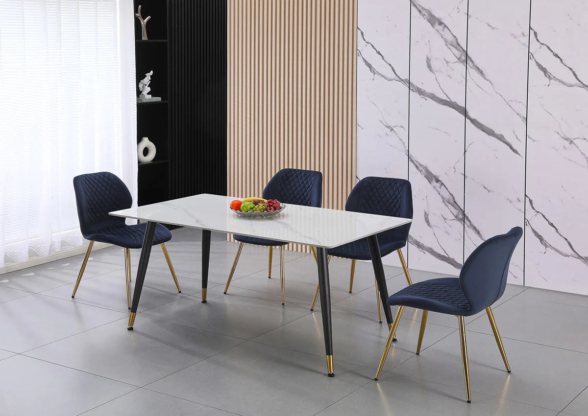 LARKIN DINING TABLE WHITE WITH GOLD TIPS