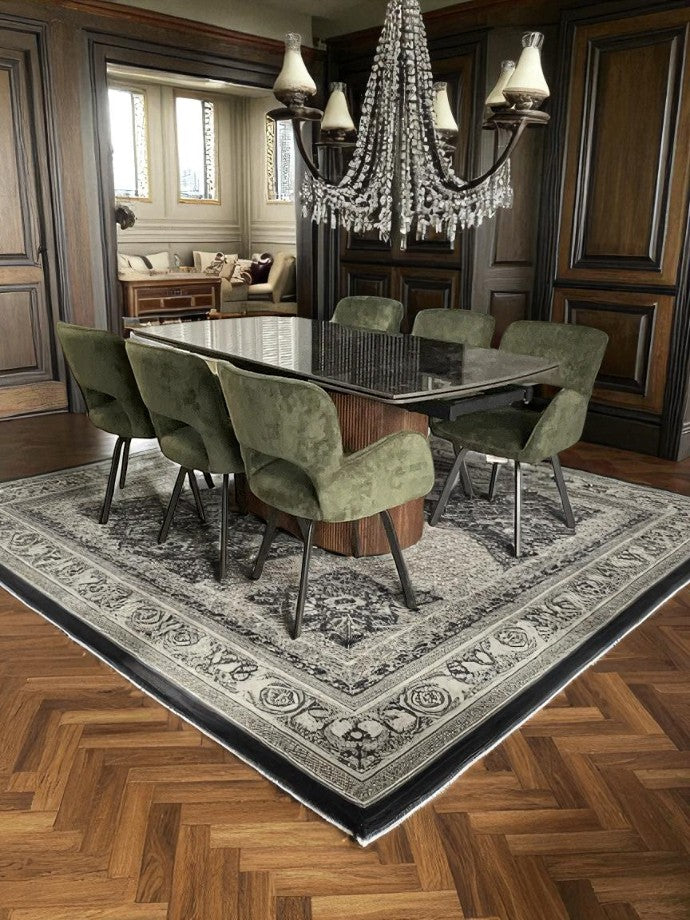 AURELIA PEDISTAL WITH 6 BRUTUS GREEN CHAIRS DINING SET