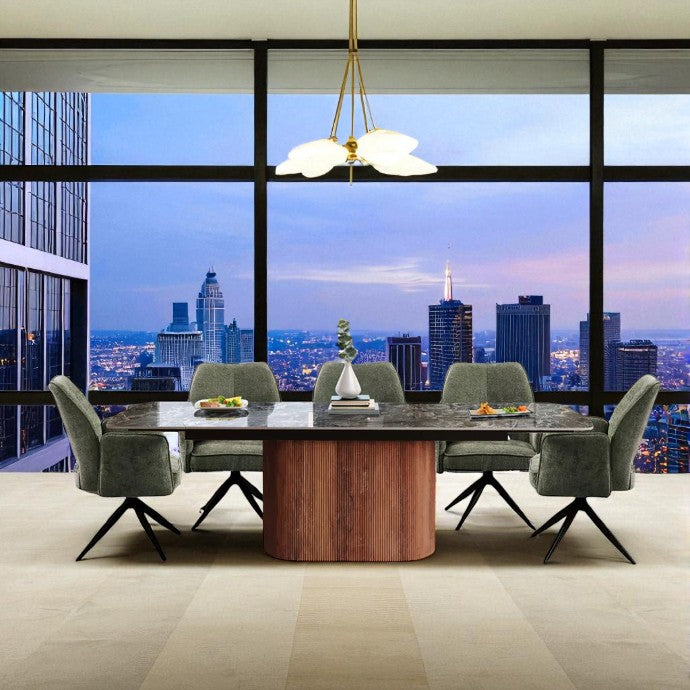 AURELIA WITH PEDISTAL LEGS WITH 6 VENEZIA GREEN  CHAIRS GREEN DINING SET