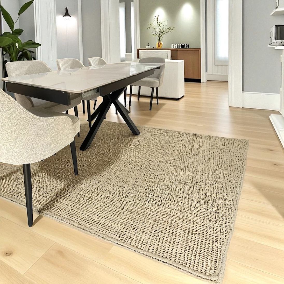 SAVONA BEECH WITH 6 HEVRE 22 HARRISON GREY  CHAIRS DINING SET