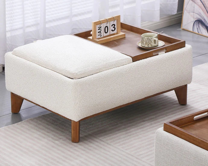 PARMA OTTOMAN COFFEE TABLE SMALL TEDDY BEAR WHITE