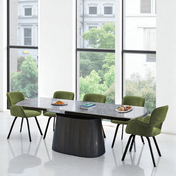 BELLUNO TWIST GREY AND 6 BRUTAS CHAIRS GREEN DINING SET