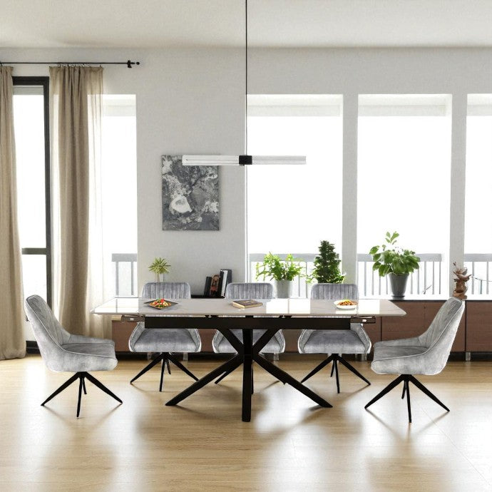 SAVONA BEECH WITH 6 RUSSEL GREY CHAIRS DINING SET