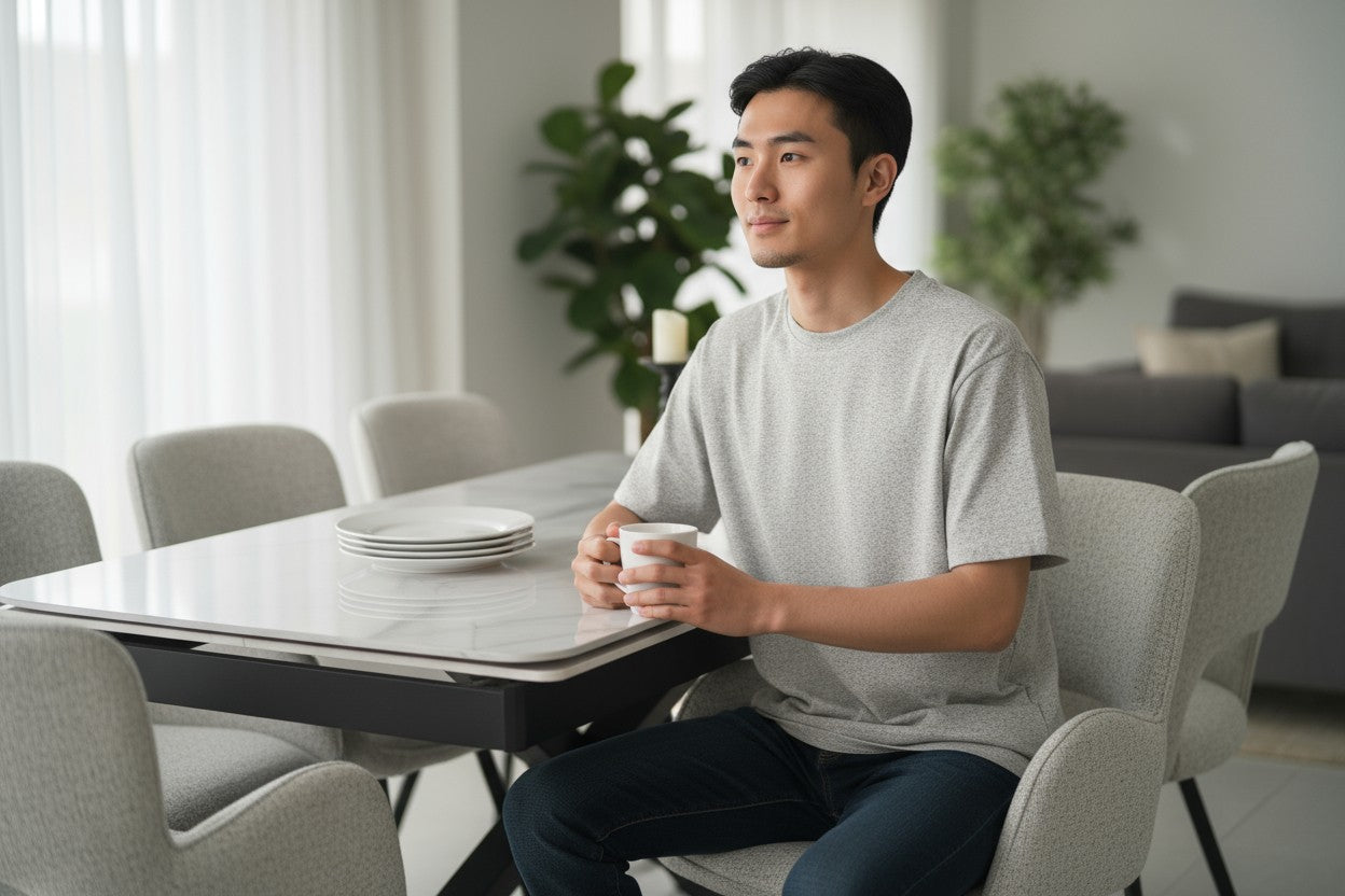 SAVONA BEECH WITH 6 BRUTUS GREY  CHAIRS HEVRE 22 DINING SET