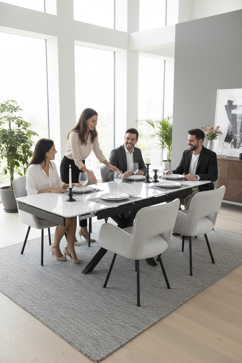 SAVONA BEECH WITH 6 BRUTUS GREY  CHAIRS HEVRE 22 DINING SET