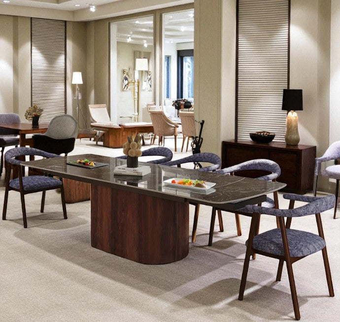 AURELIA  WITH PEDESTIL LEGS BLACK WITH 6 TORINO BLACK CHAIRS DINING SET