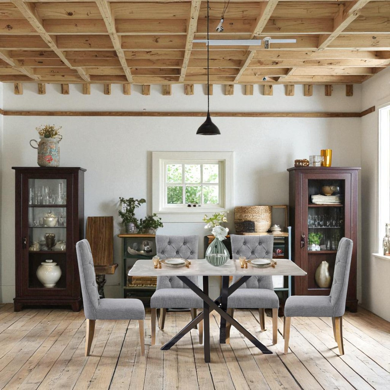 AREZZO GREEN WITH 4 ANDREA LIGHT GREY CHAIRS DINING SET