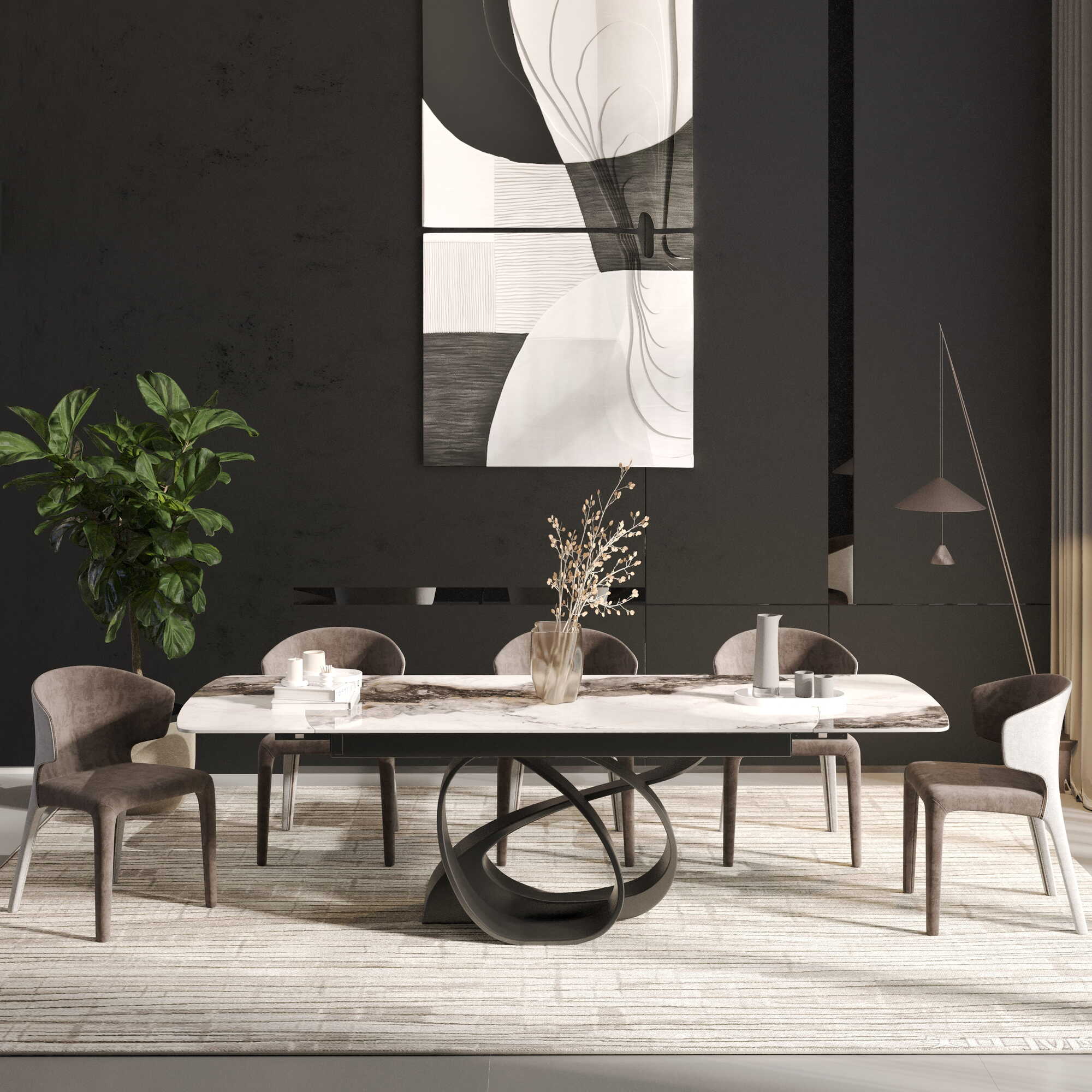 DS-28 .VENEZIA EXTENDABLE DINING TABLE WITH 6 LUNA DARK BROWN CHAIR