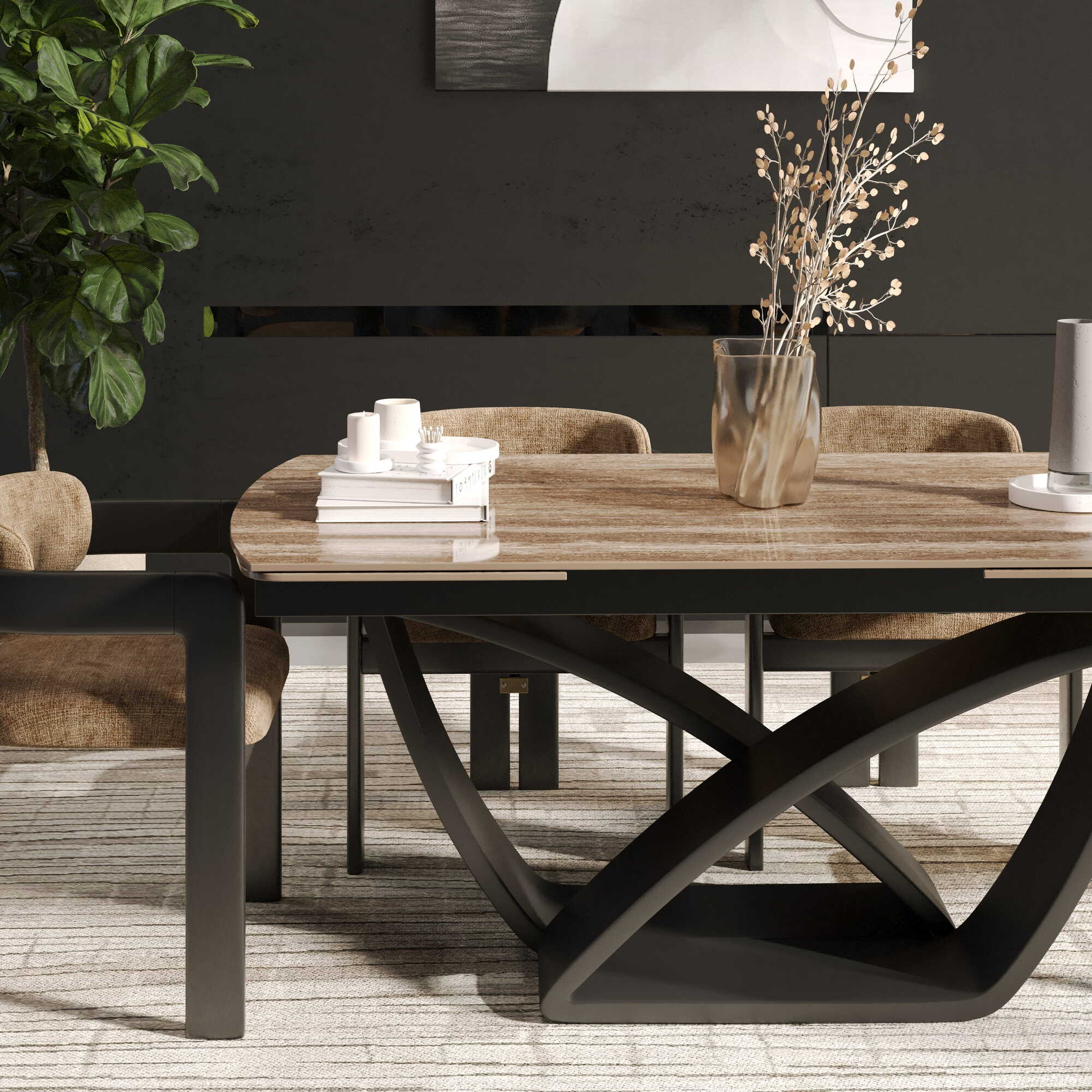 DS-34 .AURELIA BUTTER FLY BASE (2.4M) TABLE WITH 6 Belgravia Brown Chair