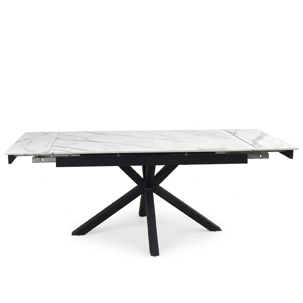 DS-12 .SAVONA WHITE MARBLE EXTENDABLE TABLE  WITH 6 RUSSELGREY SWIVEL