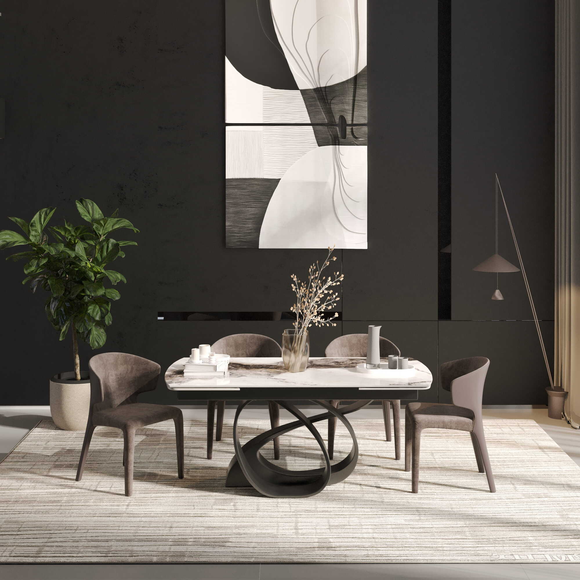 DS-28 .VENEZIA EXTENDABLE DINING TABLE WITH 6 LUNA DARK BROWN CHAIR