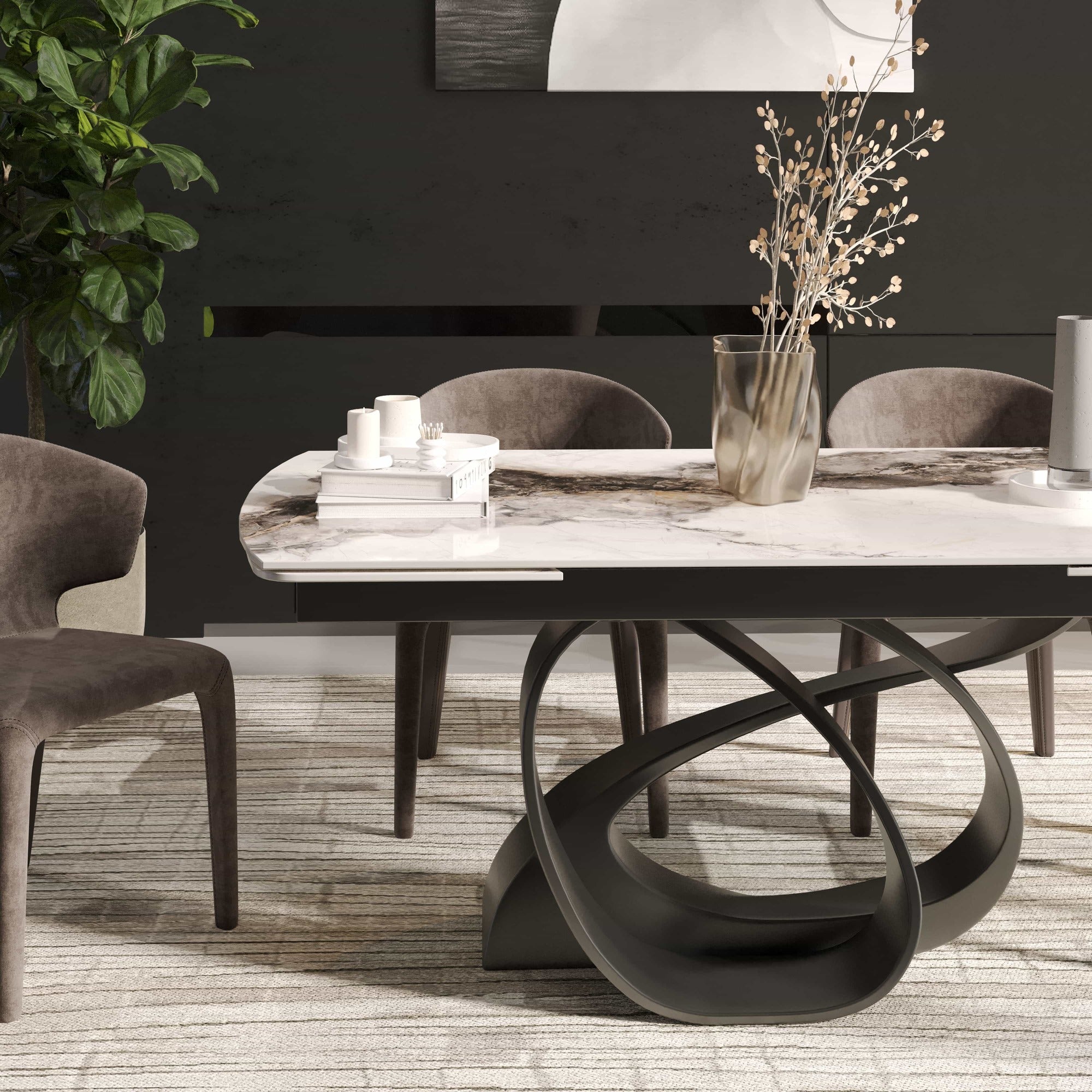 DS-28 .VENEZIA EXTENDABLE DINING TABLE WITH 6 LUNA DARK BROWN CHAIR