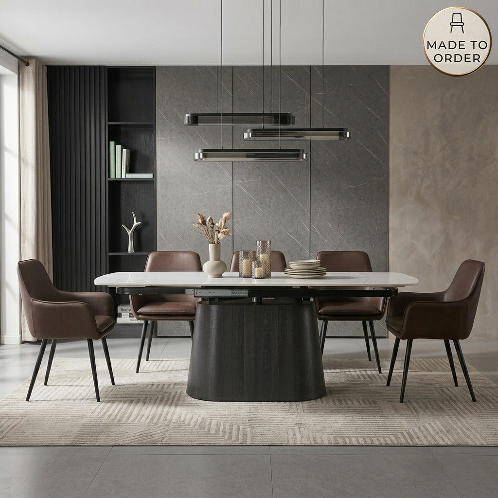 DS-1 .BELLUNO TWIST  WHITE TABLE WITH 6 FRANCIS CHOCOLATE  CHAIR