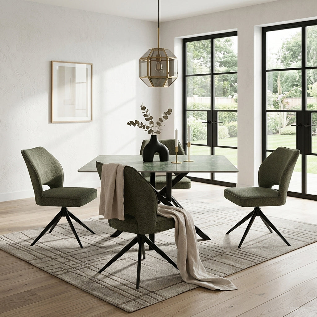 DS-7 .AREZZO GREEN WITH 4 TULIP WITHOUT ARM GREEN CHAIRS DINING SET