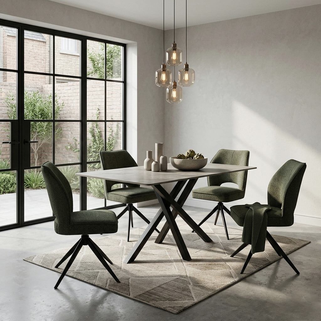 DS-6 .AREZZO GREY WITH 4 TULIP WITHOUT ARM GREEN CHAIRS DINING SET