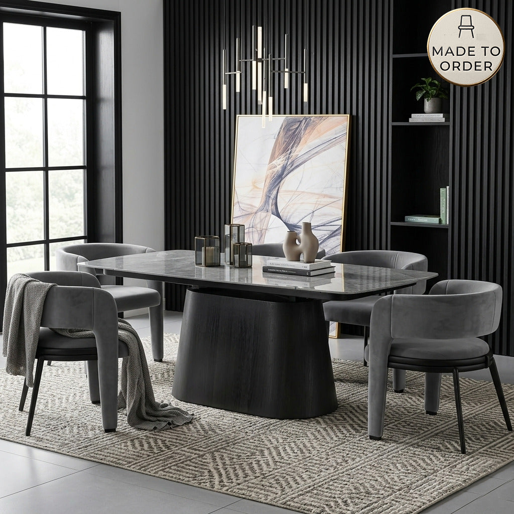 DS-2 .BELLUNO TWIST   GREY TABLE WITH 6 BELLUNO GREY CHAIR