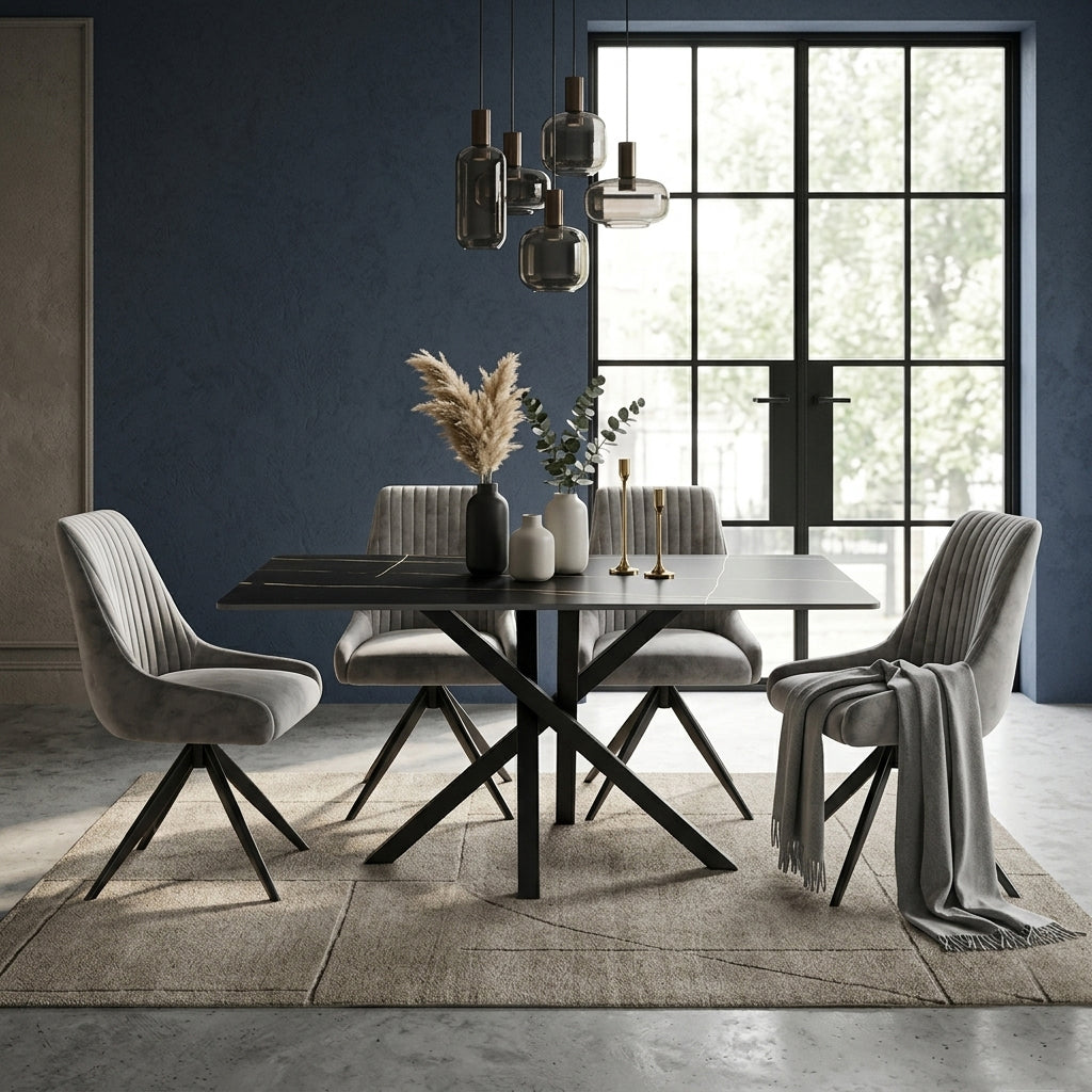 DS-8 .AREZZO GREY WITH 4 RUSSEL GREY CHAIRS DINING SET