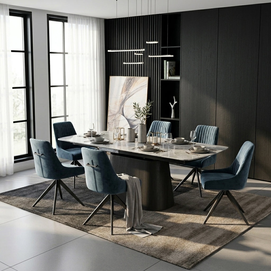 DS-4 .BELLUNO TWIST  TABLE WITH 6 RUSSEL BLUE CHAIR