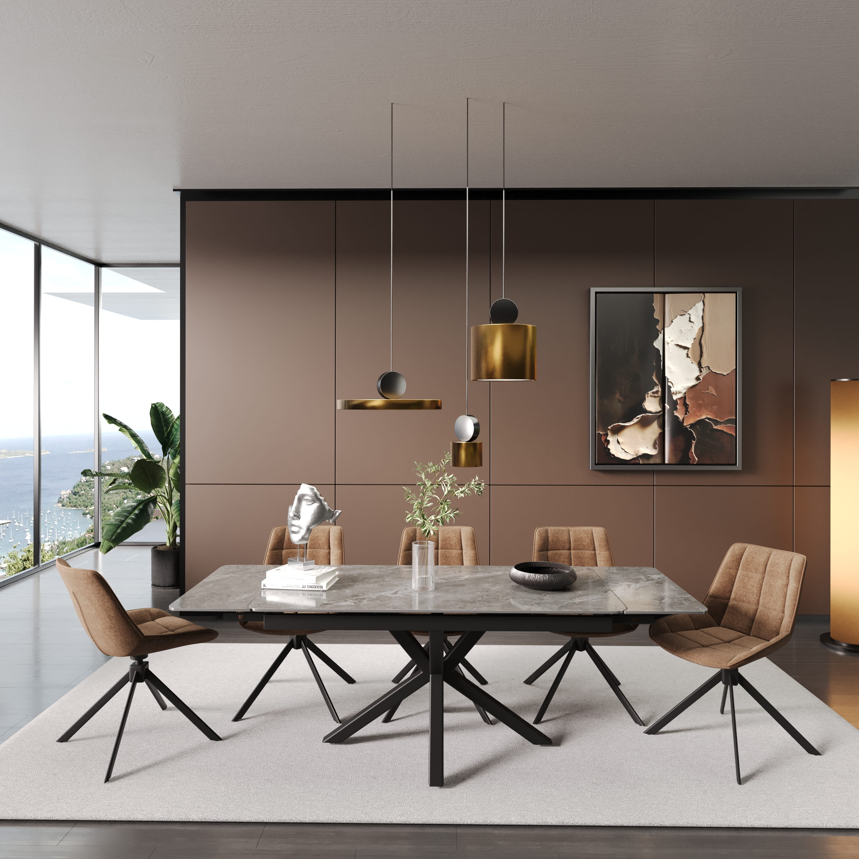 DS-31 .SAVONA TABLE GREY WITH 6 LEICESTER GRID SWIVEL CHAIR
