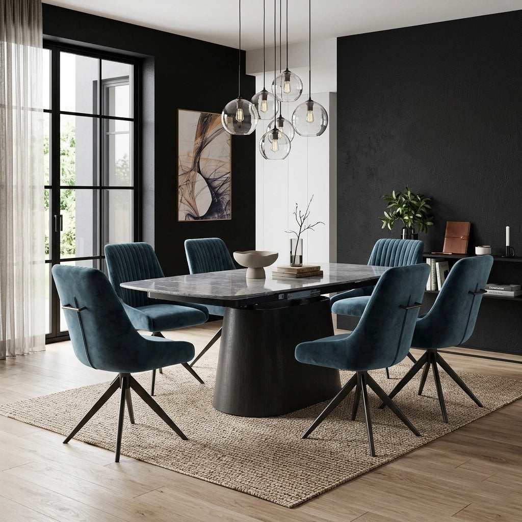 DS-4 .BELLUNO TWIST  TABLE WITH 6 RUSSEL BLUE CHAIR