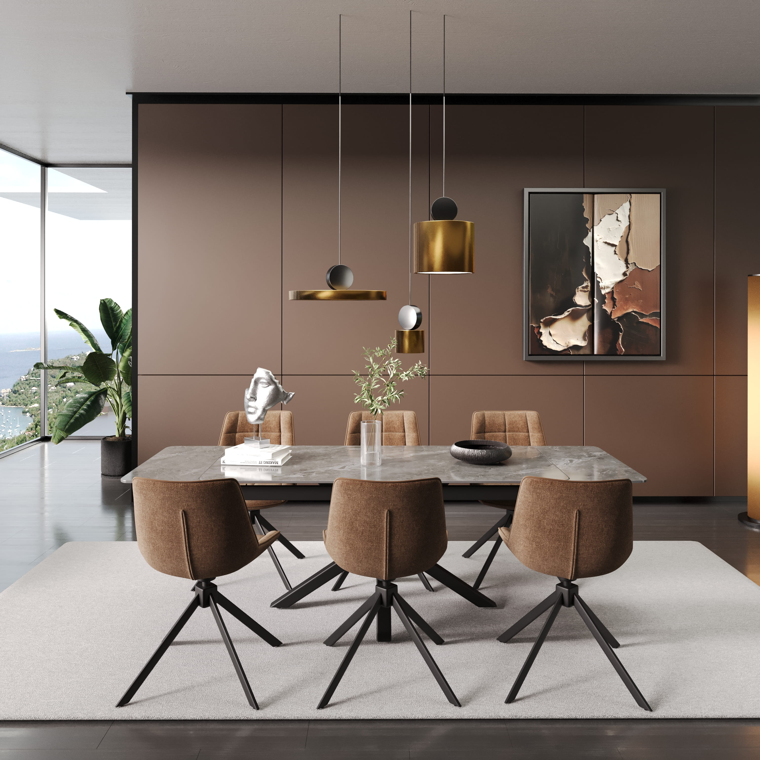 DS-31 .SAVONA TABLE GREY WITH 6 LEICESTER GRID SWIVEL CHAIR