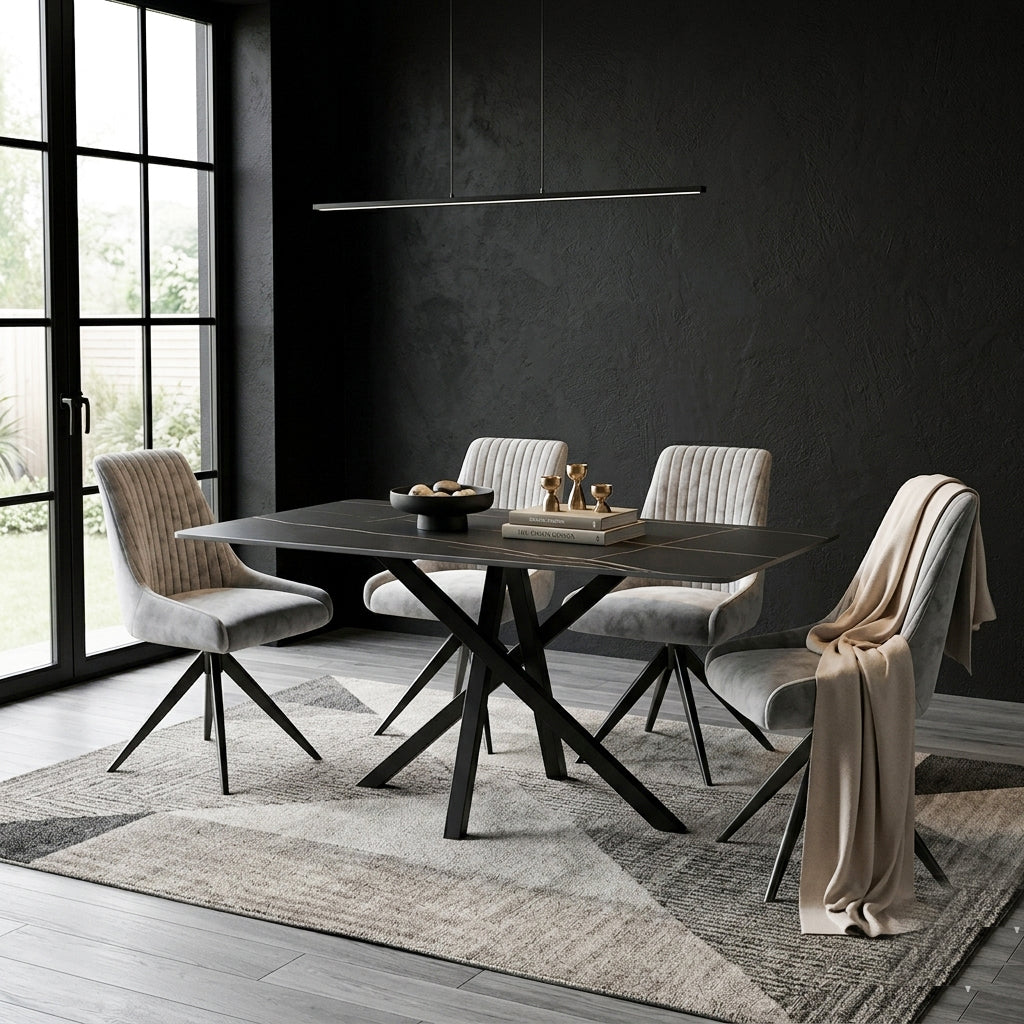 DS-8 .AREZZO GREY WITH 4 RUSSEL GREY CHAIRS DINING SET