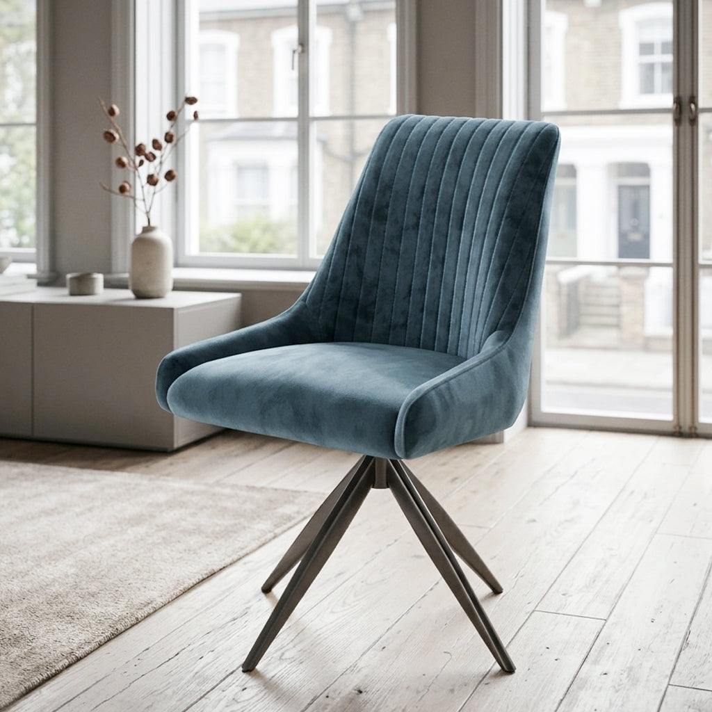 DS-9 .AREZZO GREY WITH 4 RUSSEL BLUE CHAIRS DINING SET