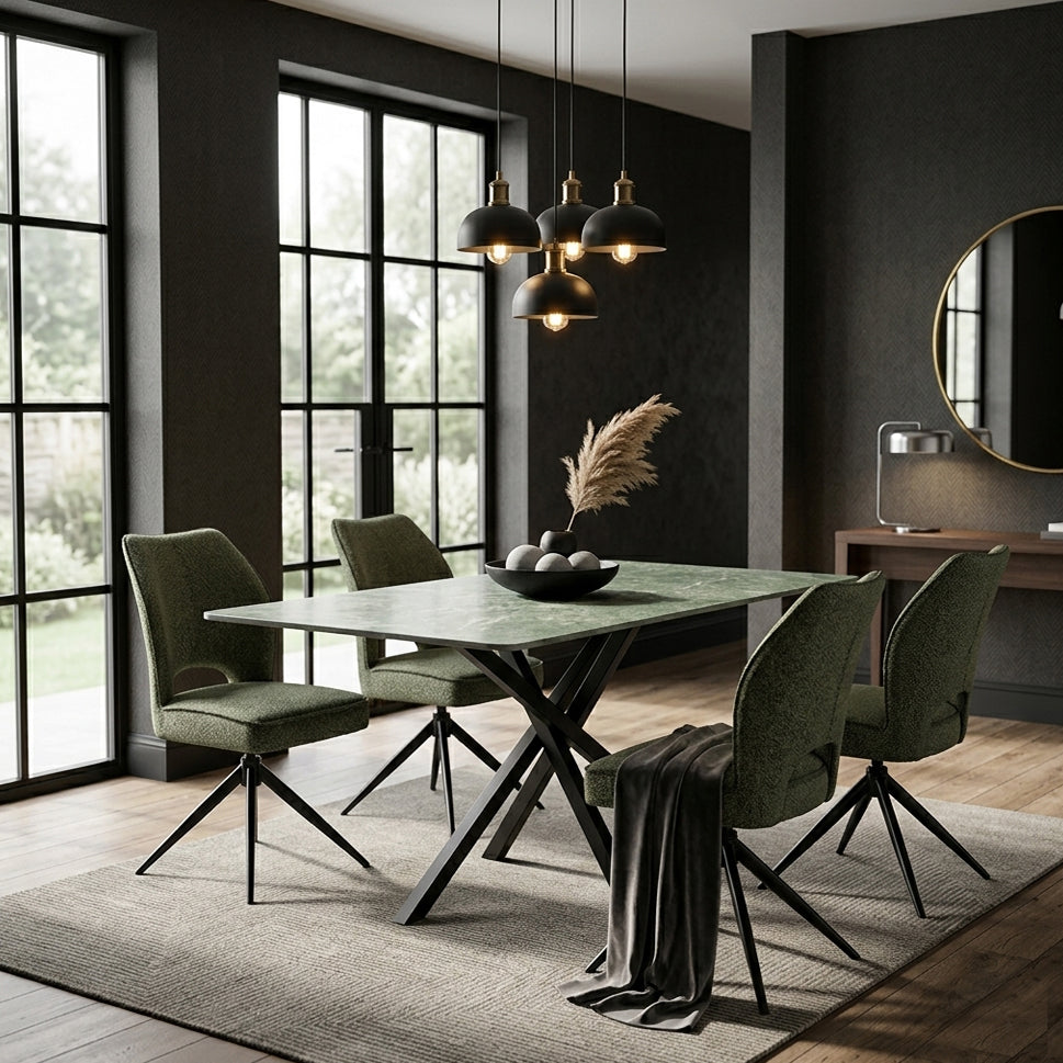 DS-7 .AREZZO GREEN WITH 4 TULIP WITHOUT ARM GREEN CHAIRS DINING SET
