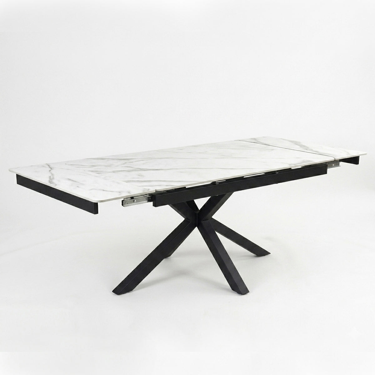 DS-10 .SAVONA WHITE MARBLE EXTENDABLE TABLE  WITH  RUSSEL BLUE , GREY, MUSTARD  SWIVEL