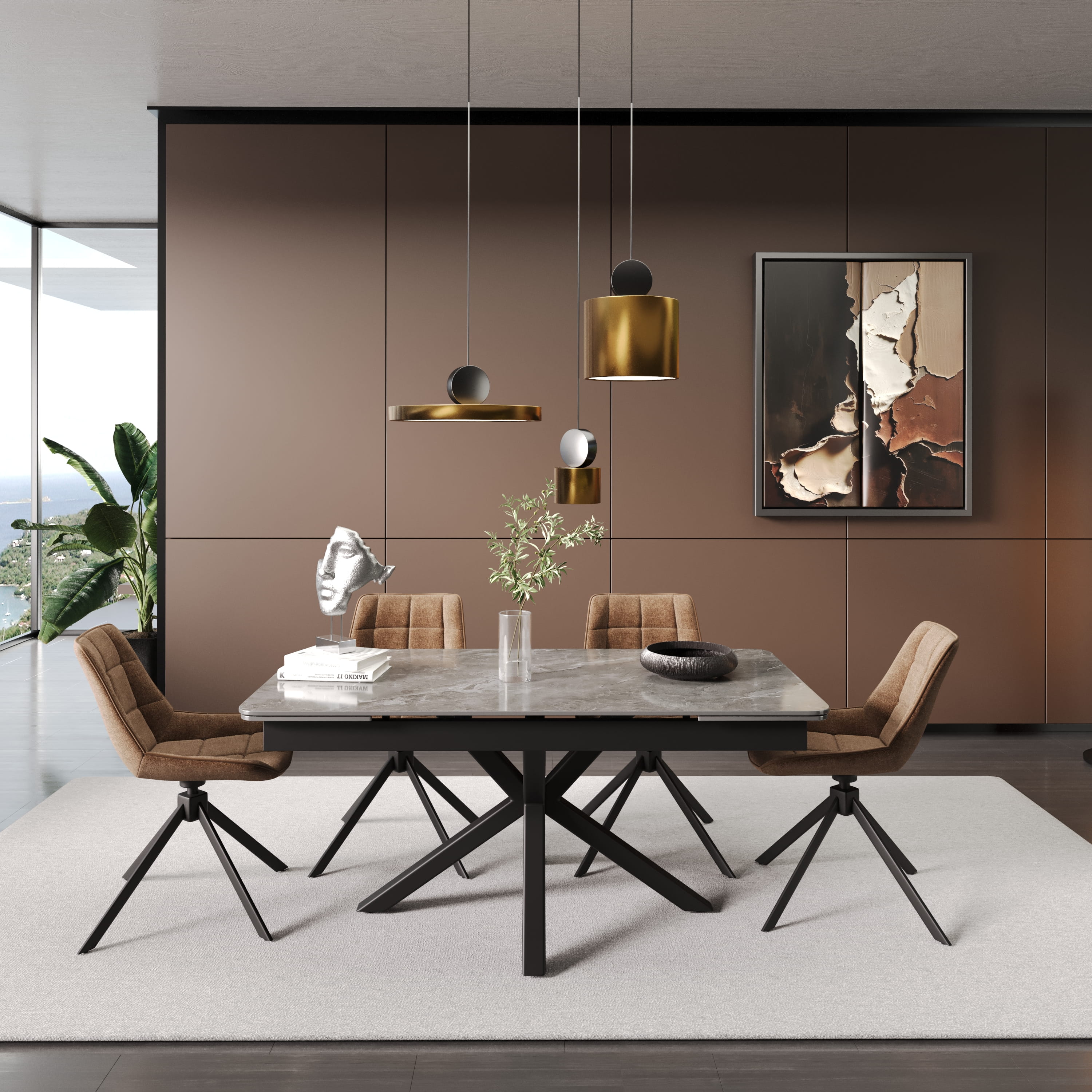 DS-31 .SAVONA TABLE GREY WITH 6 LEICESTER GRID SWIVEL CHAIR