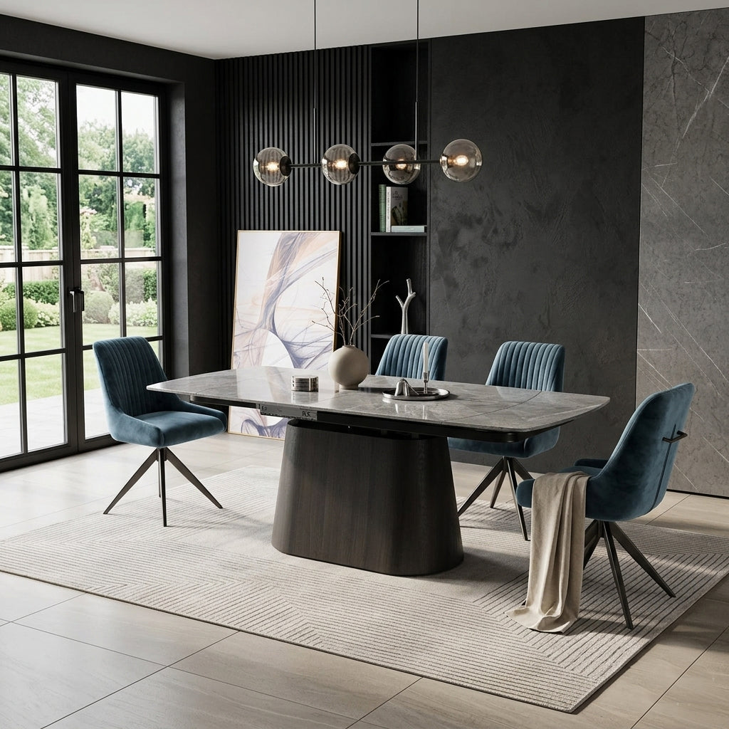 DS-4 .BELLUNO TWIST  TABLE WITH 6 RUSSEL BLUE CHAIR