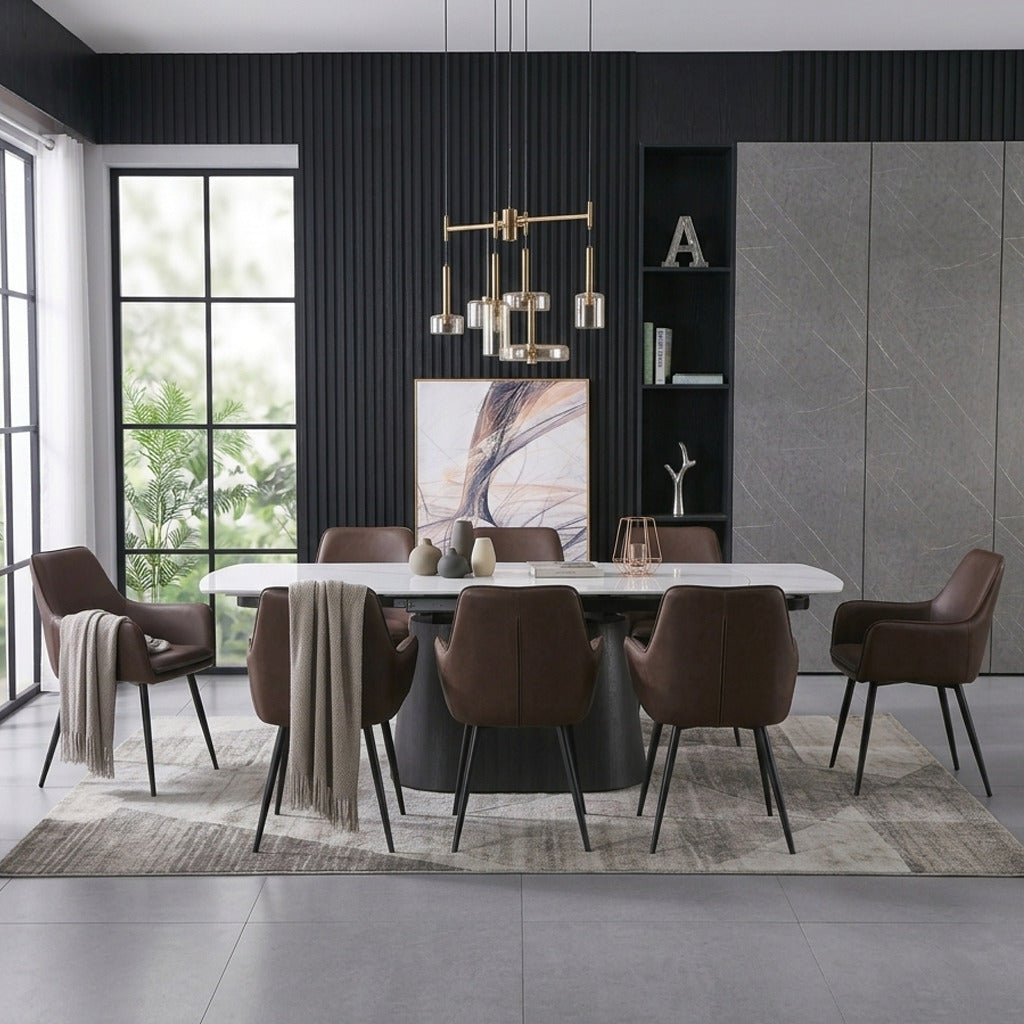 DS-1 .BELLUNO TWIST  WHITE TABLE WITH 6 FRANCIS CHOCOLATE  CHAIR