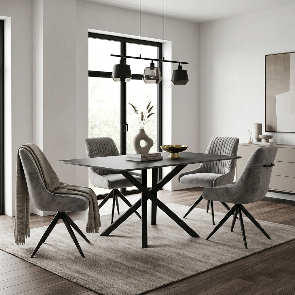 DS-8 .AREZZO GREY WITH 4 RUSSEL GREY CHAIRS DINING SET