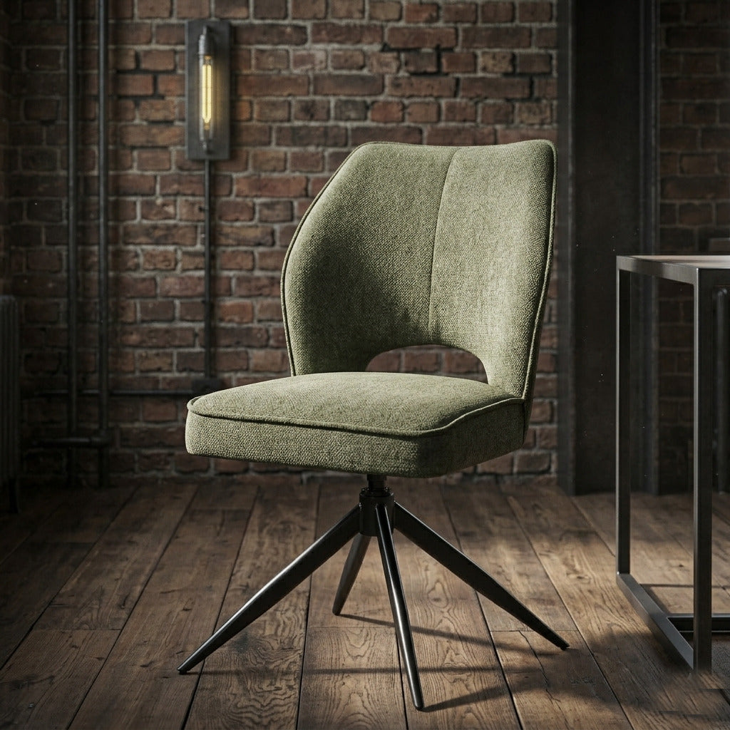 DS-6 .AREZZO GREY WITH 4 TULIP WITHOUT ARM GREEN CHAIRS DINING SET