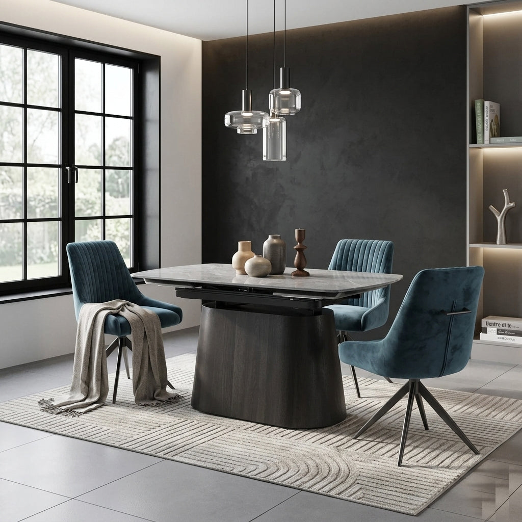 DS-4 .BELLUNO TWIST  TABLE WITH 6 RUSSEL BLUE CHAIR